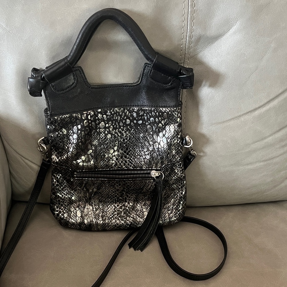 Foley + Corinna Black and Silver Snakeskin Crossbody Bag